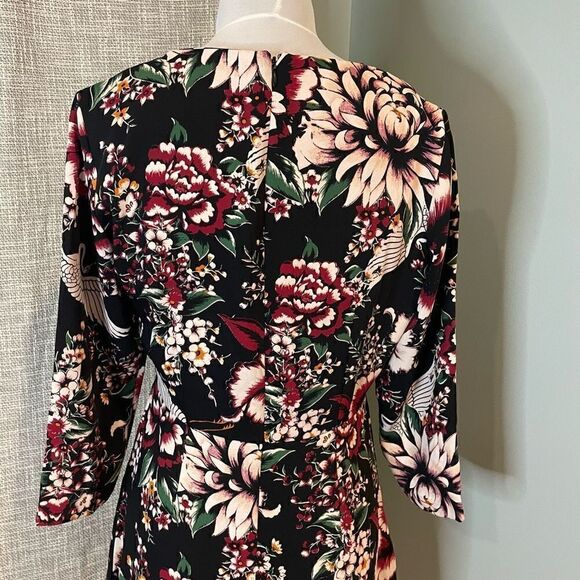 Nicole Miller Floral Crane Dress Black Print Romantic 6 With Pockets Unlined - Picture 7 of 9